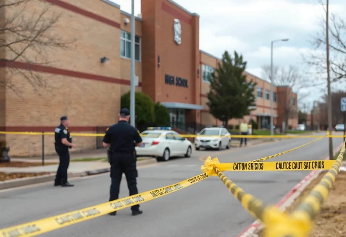 Police at Tecumseh High School following a shooting plot arrest