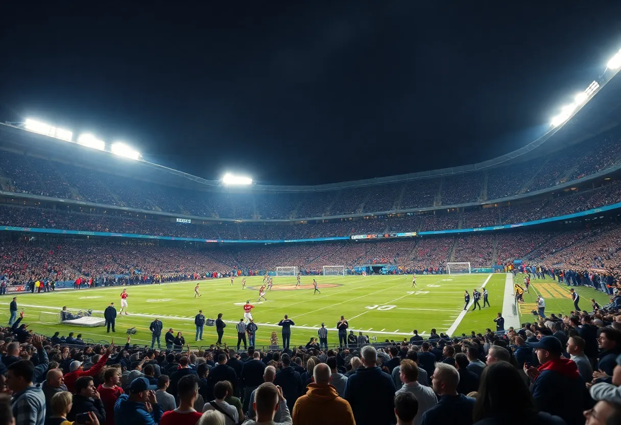 Football players on the field during the Texas Tech vs Oklahoma State game.