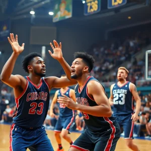 Oklahoma City Thunder players competing against the Houston Rockets in their season opener.