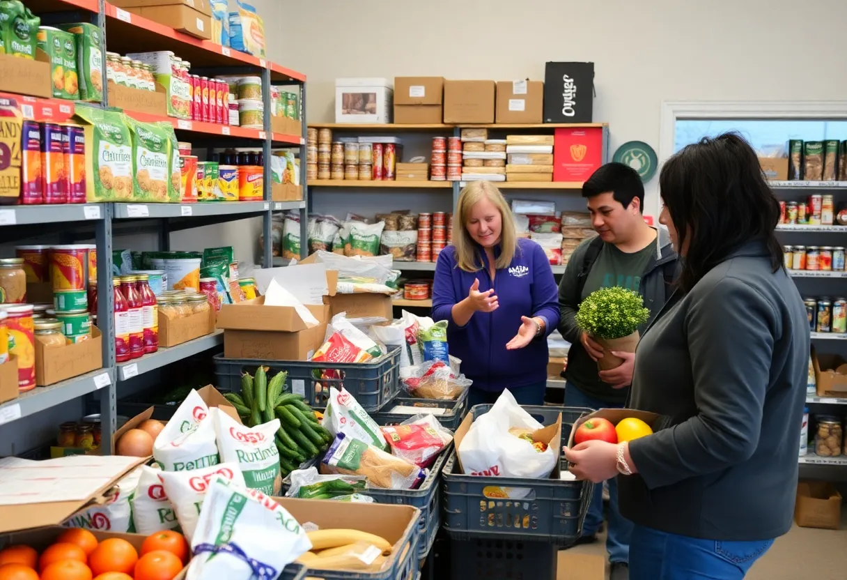 Volunteers at the Tinker Air Force Base food pantry providing assistance to military families.