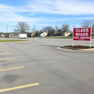 Empty parking space where animal rescue trailer was stolen