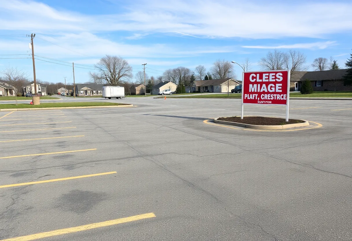 Empty parking space where animal rescue trailer was stolen
