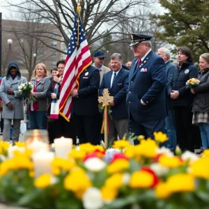Community members gathering in memorial for a veteran