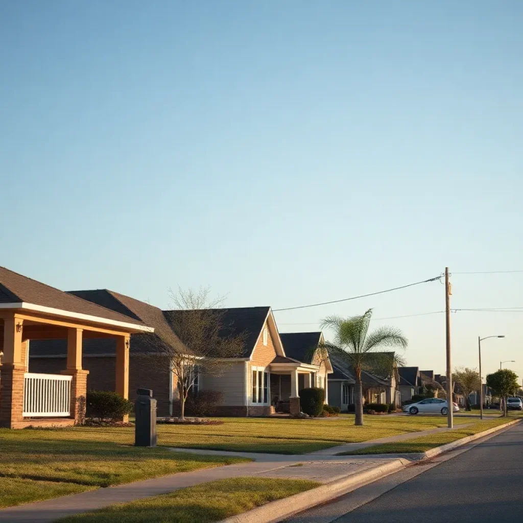 A peaceful neighborhood in Tulsa County with houses and trees, reflecting community life.