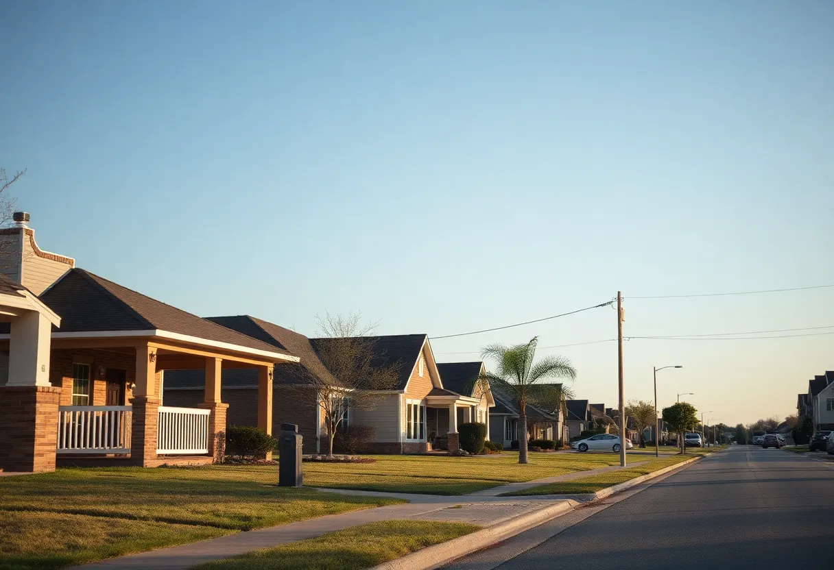 A peaceful neighborhood in Tulsa County with houses and trees, reflecting community life.