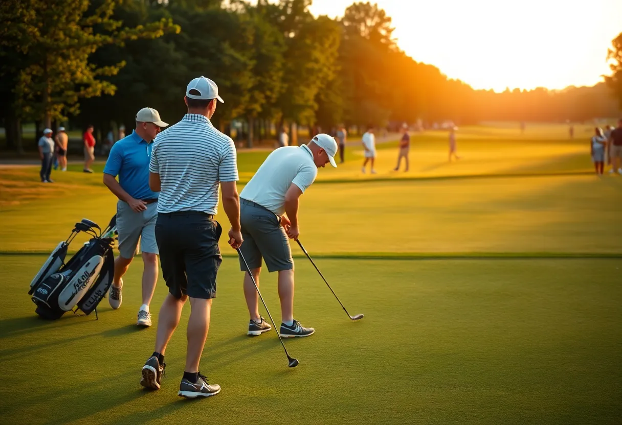 Amateur golfers competing on a sunny day at The Patriot Golf Course in Tulsa, Oklahoma