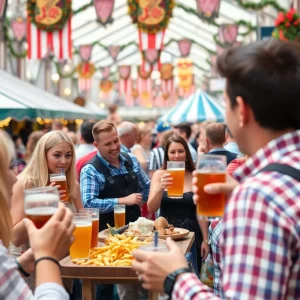 Crowd enjoying Tulsa Oktoberfest with food and music