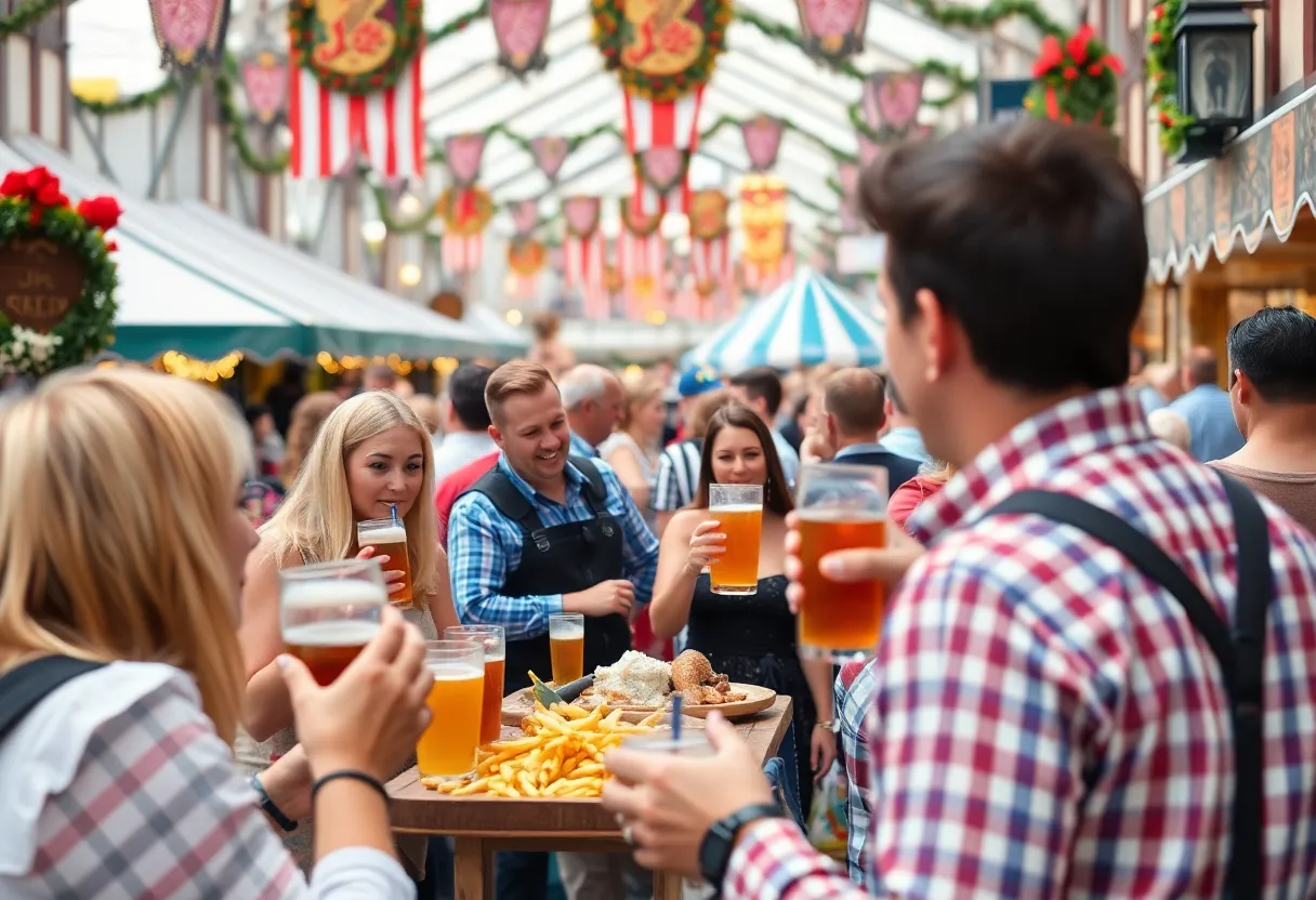 Crowd enjoying Tulsa Oktoberfest with food and music