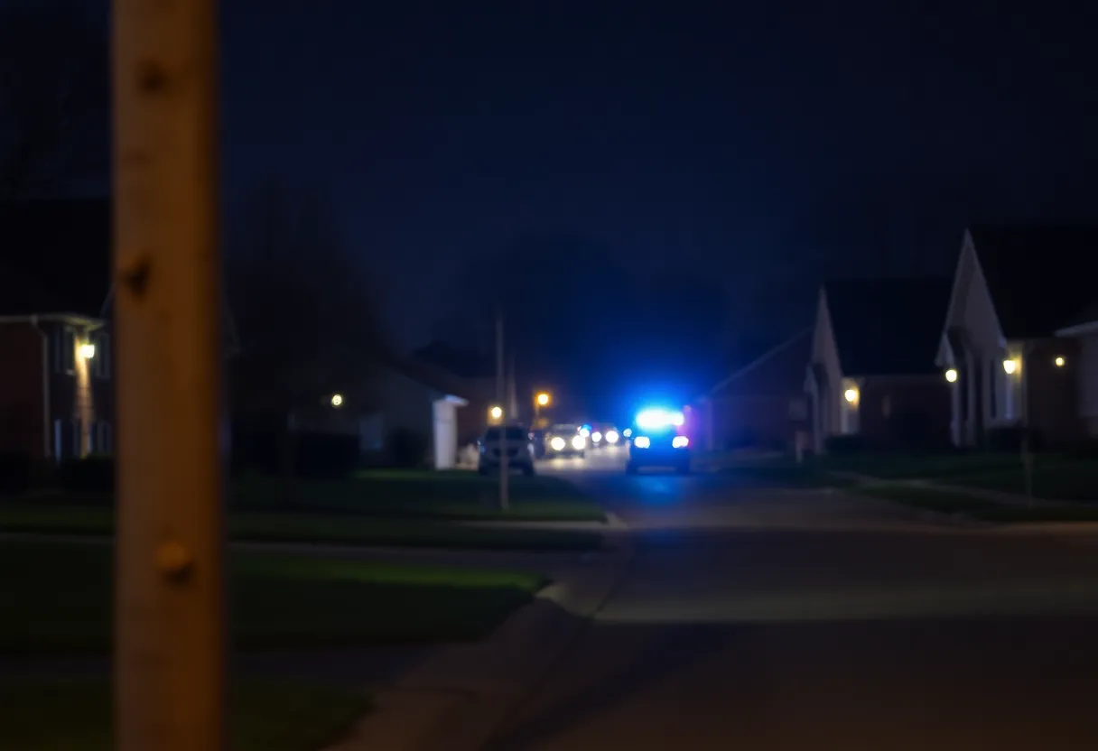 Police lights in a Tulsa neighborhood after a tragic incident.