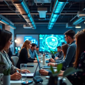 Tulsa tech startup team collaborating on AI projects