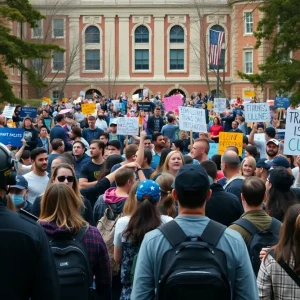 Crowd at Turning Point USA event with security at University of Oklahoma