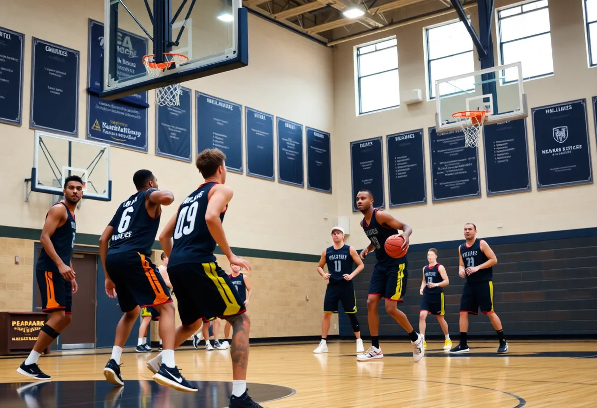 University of Central Oklahoma Bronchos basketball team practice session at Hamilton Field House.