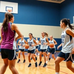 UCO Bronchos women's basketball team practice session.