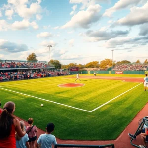 UCO Softball team celebrating a winning moment on the field.