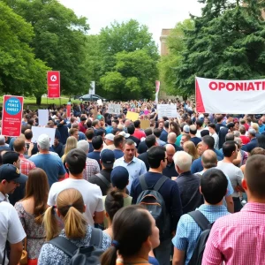 Crowd at the University of Oklahoma event with security