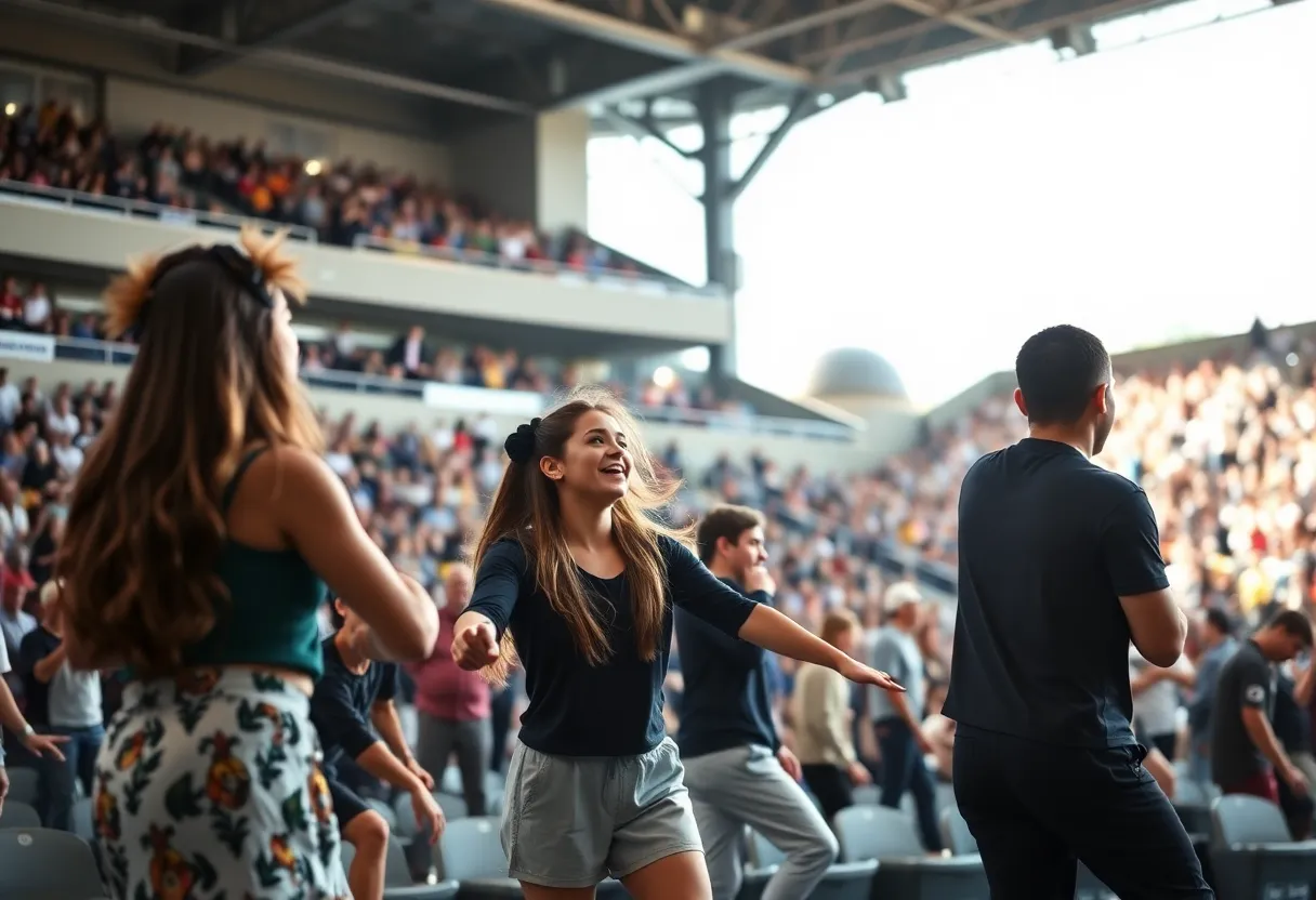 University of Oklahoma feature twirler performing at a game day event