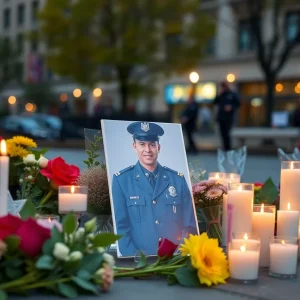Vigil with candles for a police officer in Oklahoma City