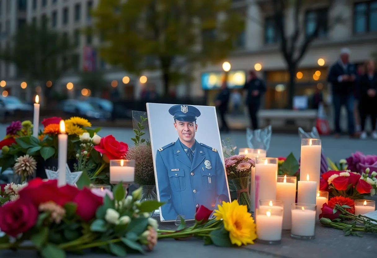 Vigil with candles for a police officer in Oklahoma City