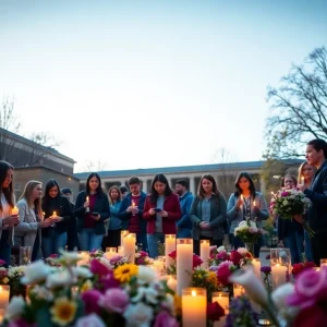 Students holding candles at vigil for a deceased classmate
