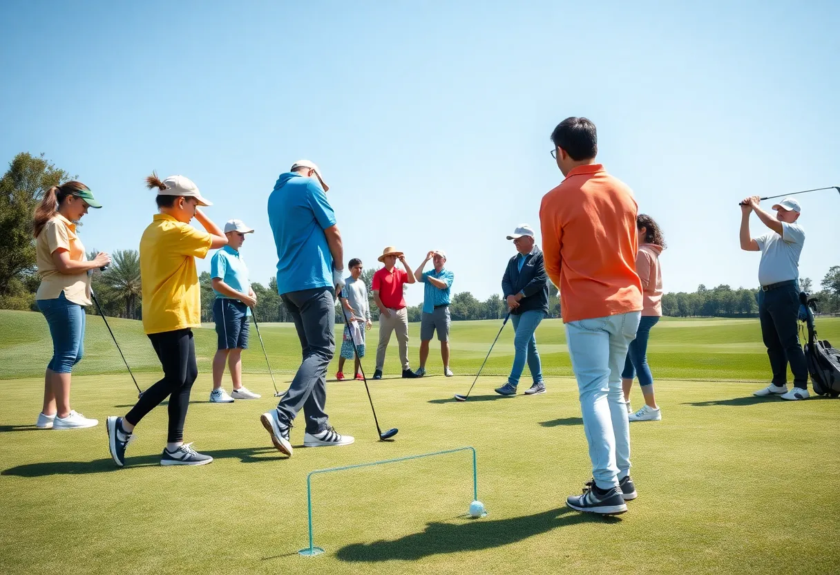 Young golfers participating in a clinic in Oklahoma.