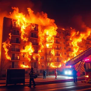 Firefighters battling a blaze at an Oklahoma City apartment complex.