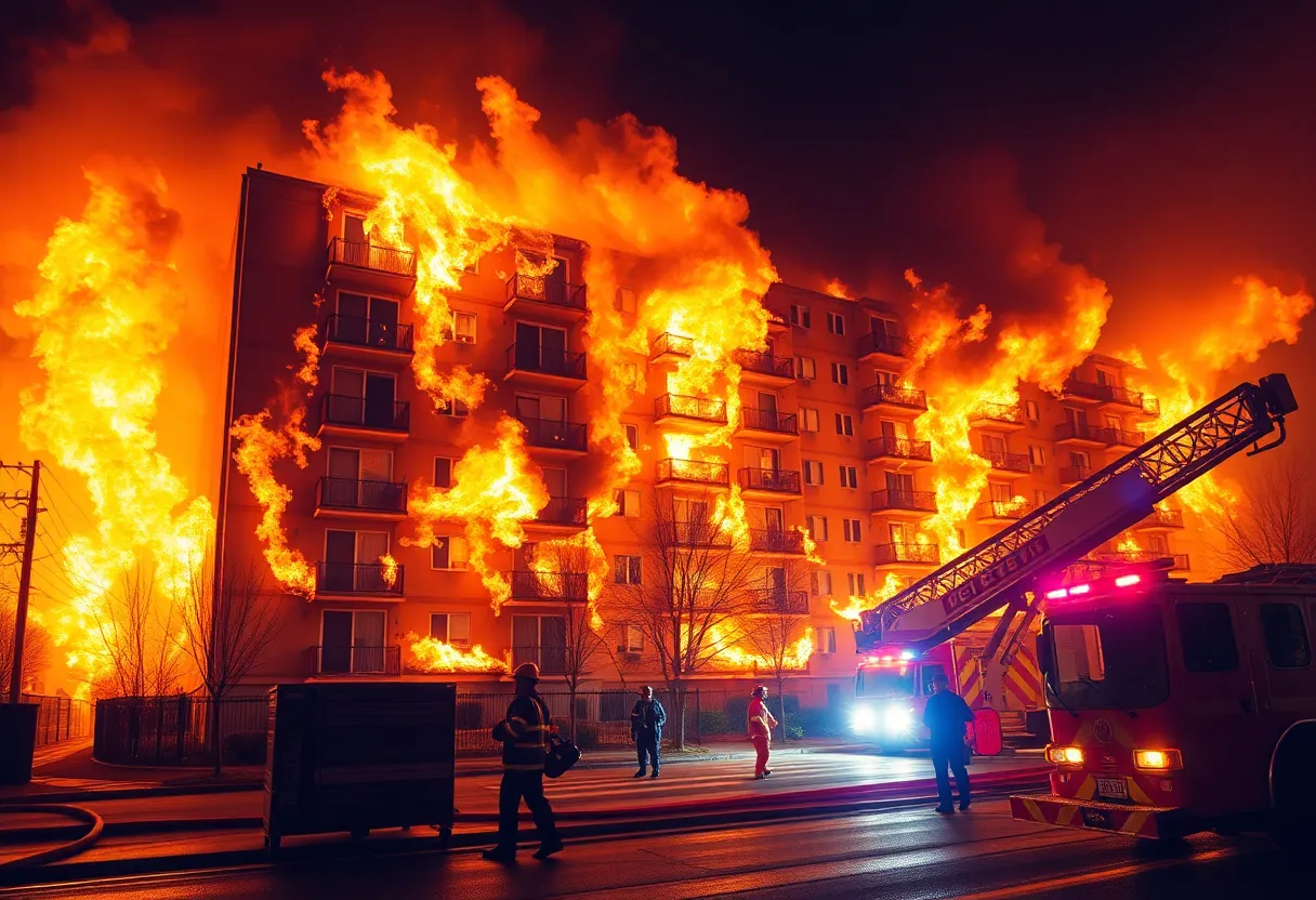 Firefighters battling a blaze at an Oklahoma City apartment complex.