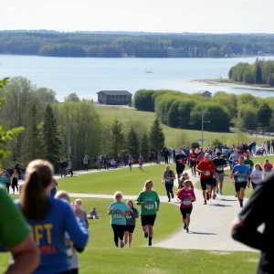 Runners participating in the Eagle 5K, 10K, & Half Marathon at Lake Stanley Draper Park in Oklahoma City.