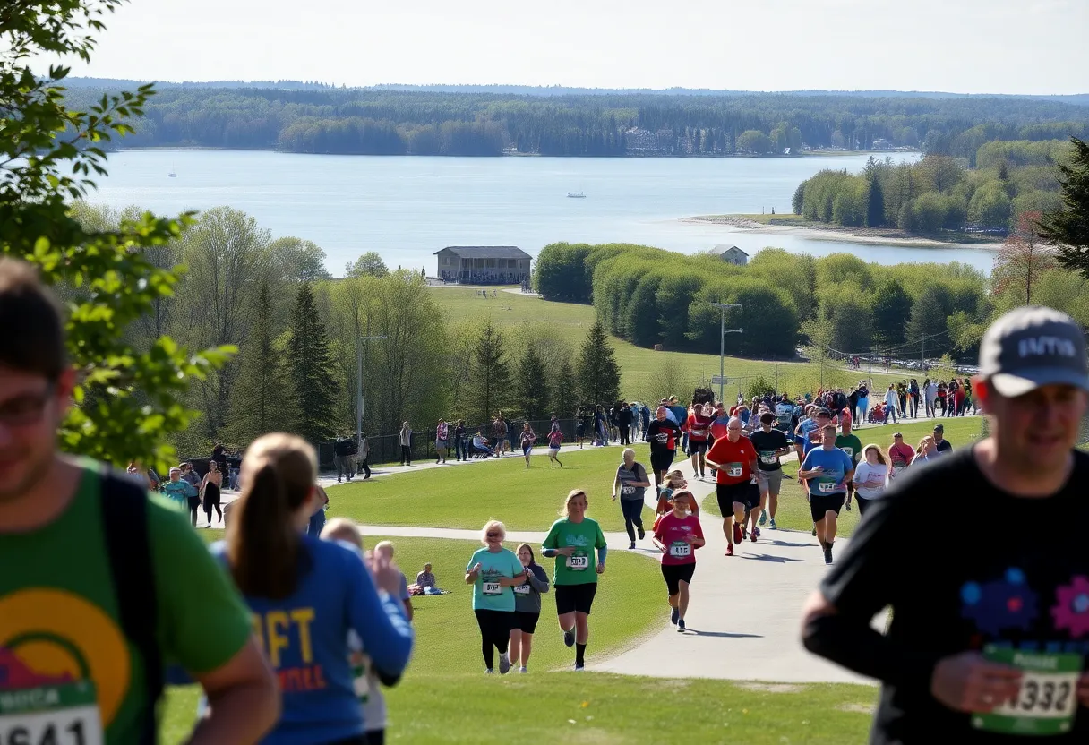 Runners participating in the Eagle 5K, 10K, & Half Marathon at Lake Stanley Draper Park in Oklahoma City.