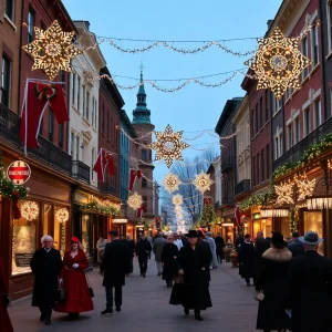 Victorian-era holiday decorations in downtown Guthrie