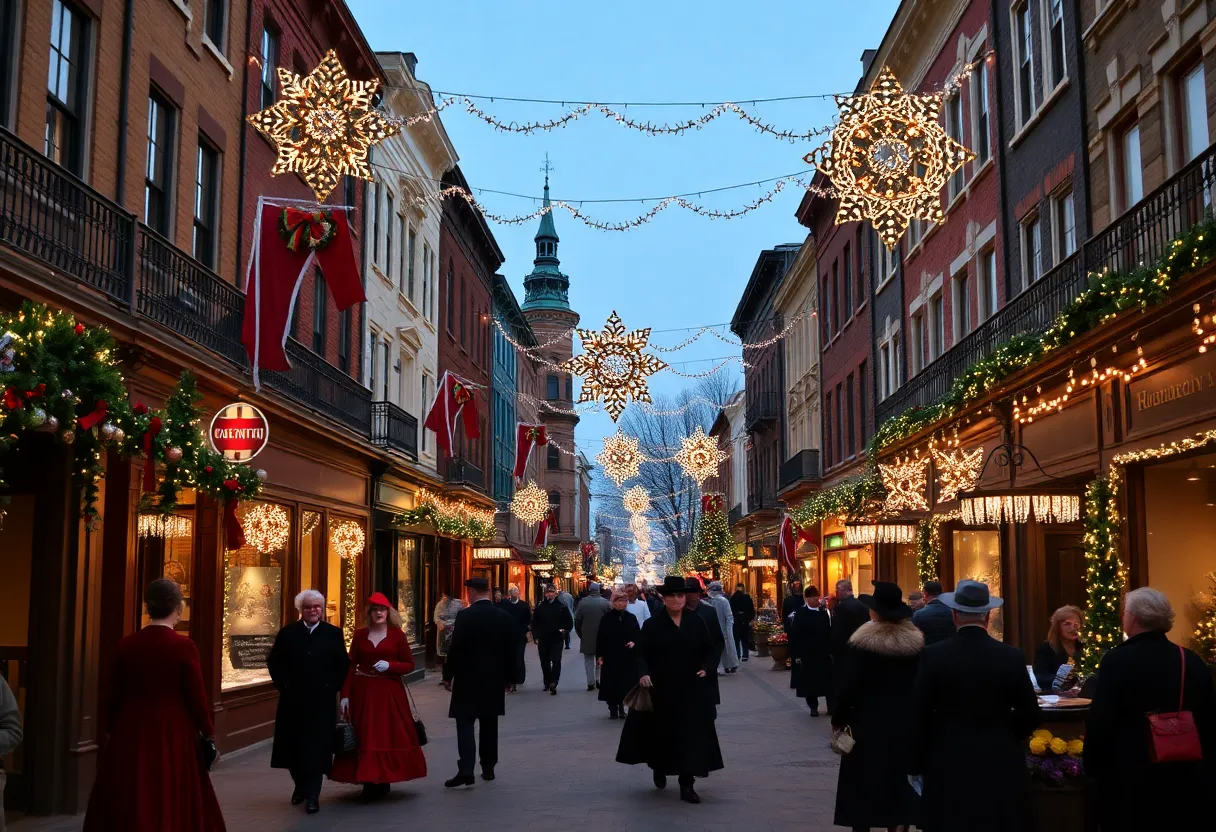 Victorian-era holiday decorations in downtown Guthrie