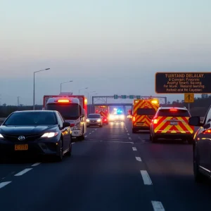 Scene of an injury accident on EB I-40 at S Meridian Ave with emergency vehicles present.