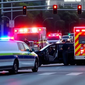 Emergency vehicles responding to an injury crash outside Walgreens in Oklahoma City