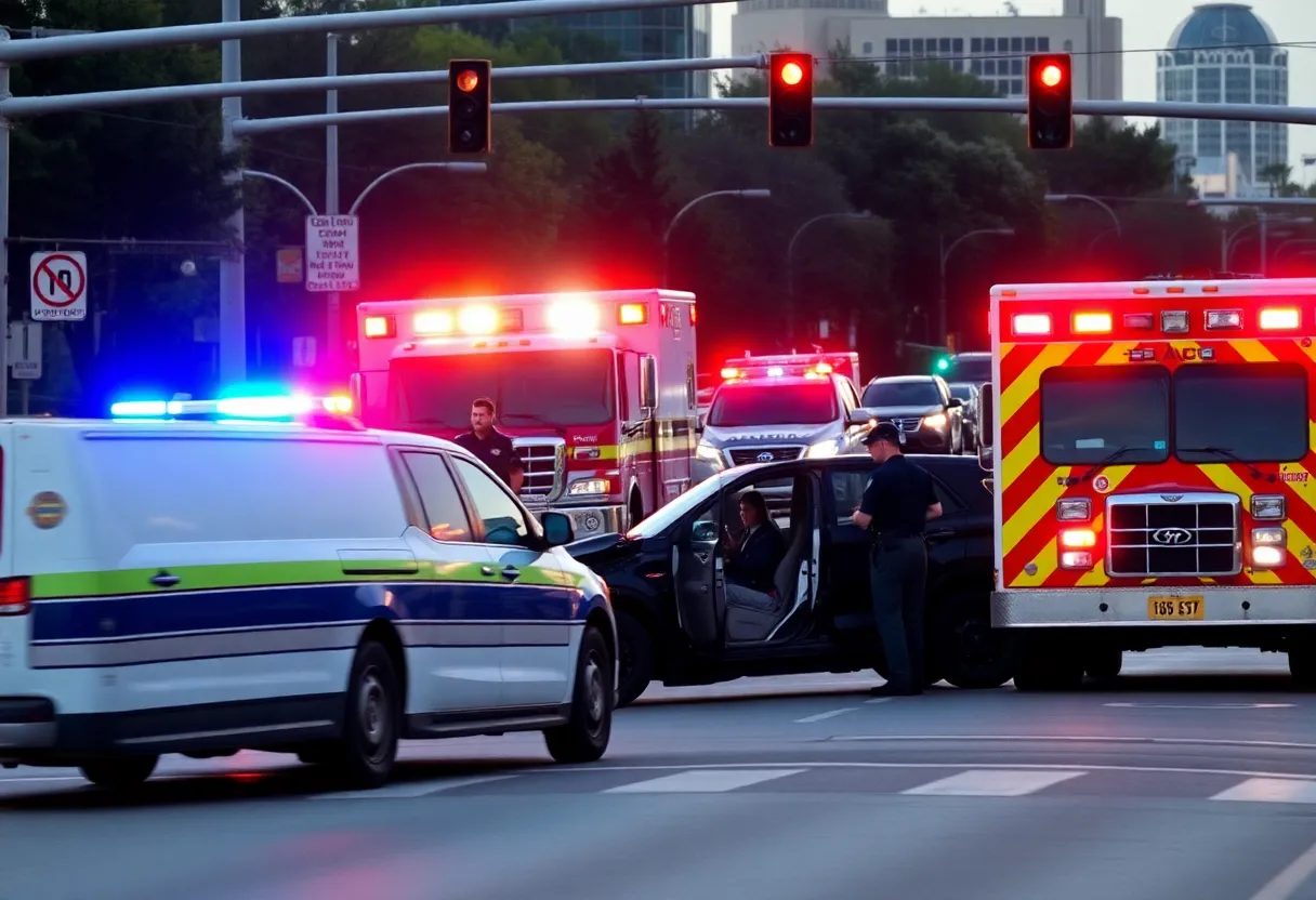 Emergency vehicles responding to an injury crash outside Walgreens in Oklahoma City