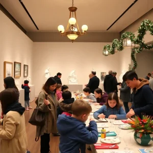 Families enjoying holiday activities at Porcelain Art Museum