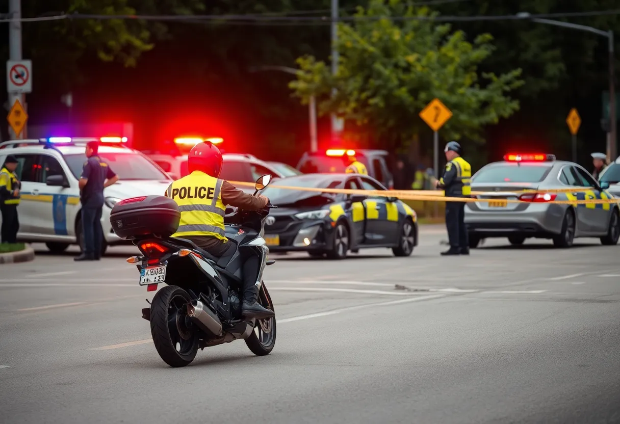 Police motorcycle accident scene.