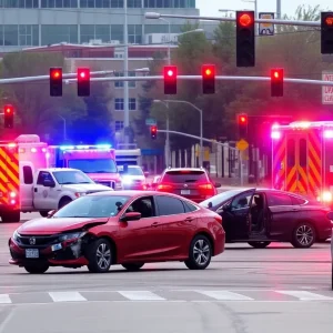 Emergency vehicles at the scene of a multi-vehicle crash in Oklahoma City