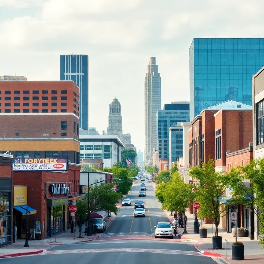A cityscape of Oklahoma City illustrating economic development and activity.