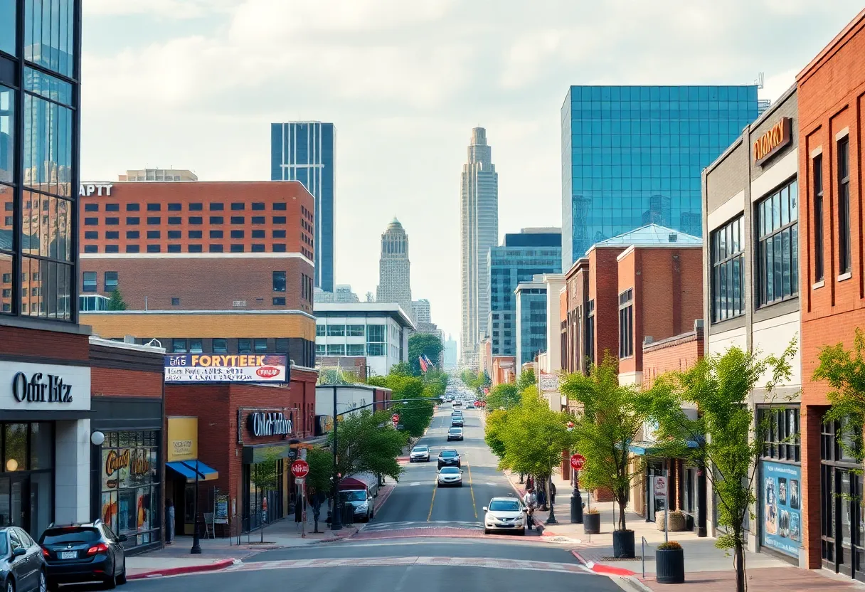 A cityscape of Oklahoma City illustrating economic development and activity.