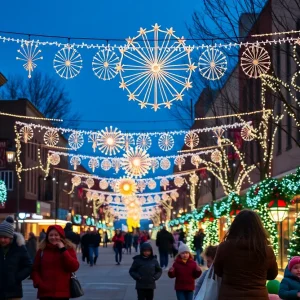 Vibrant holiday scene in Oklahoma City with families enjoying festivities.