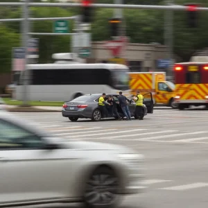 Emergency responders at a crash site in Oklahoma City