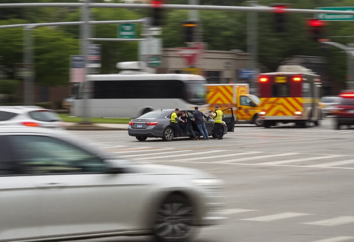 Emergency responders at a crash site in Oklahoma City