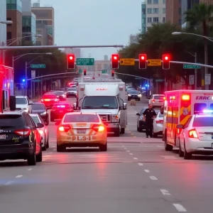 Emergency responders at a traffic accident scene in Oklahoma City