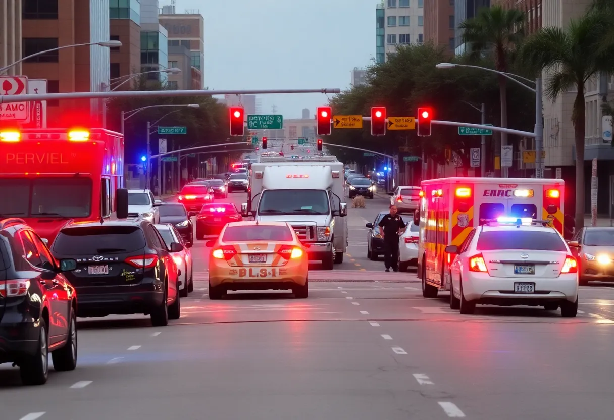 Emergency responders at a traffic accident scene in Oklahoma City