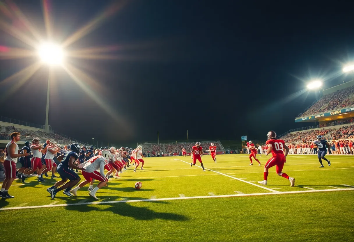 High school football players in action during a playoff game.