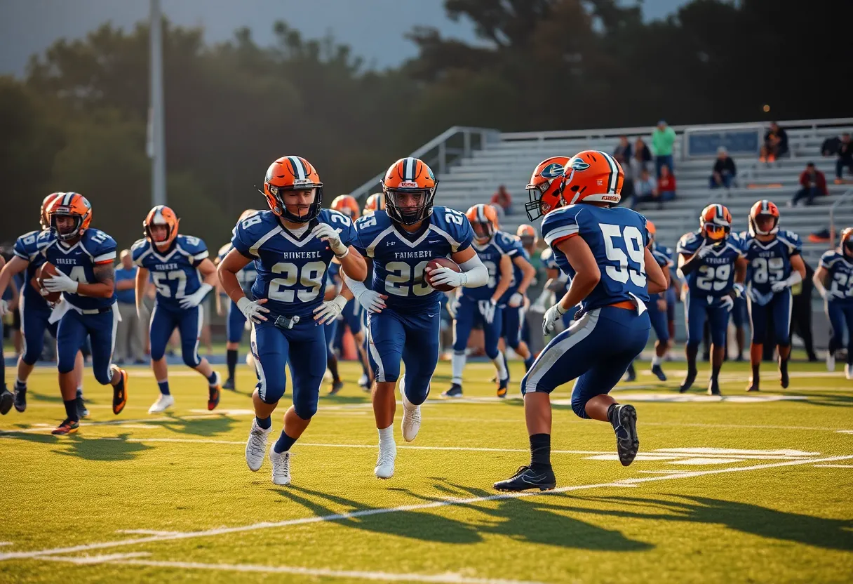 Oklahoma high school football players competing in a game