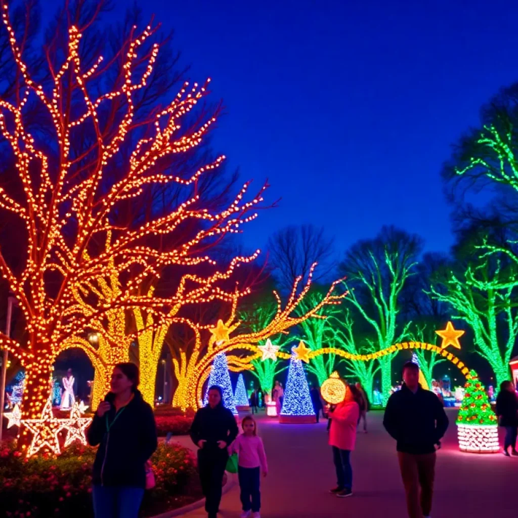 Families enjoying the holiday lights display in Oklahoma