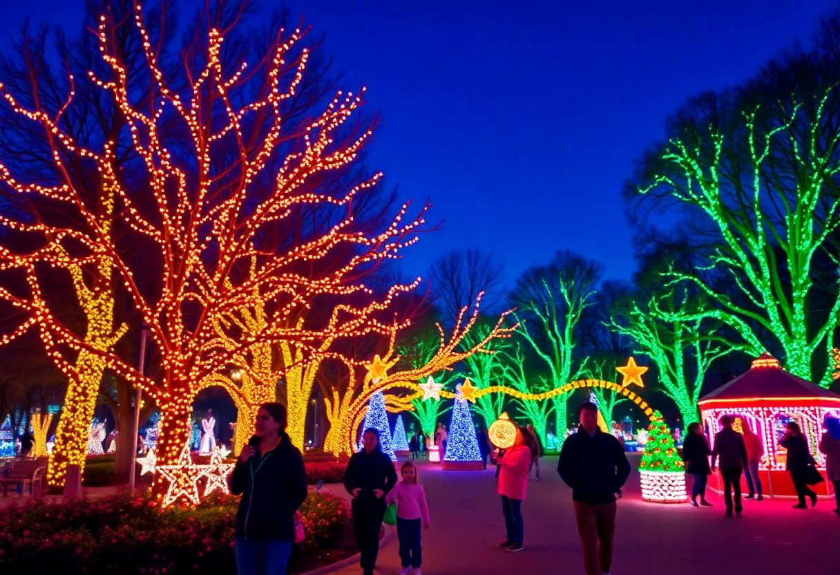 Families enjoying the holiday lights display in Oklahoma