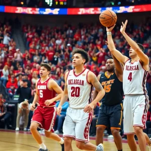 Oklahoma Sooners basketball team in action during the Bedlam game against Oklahoma State Cowboys.