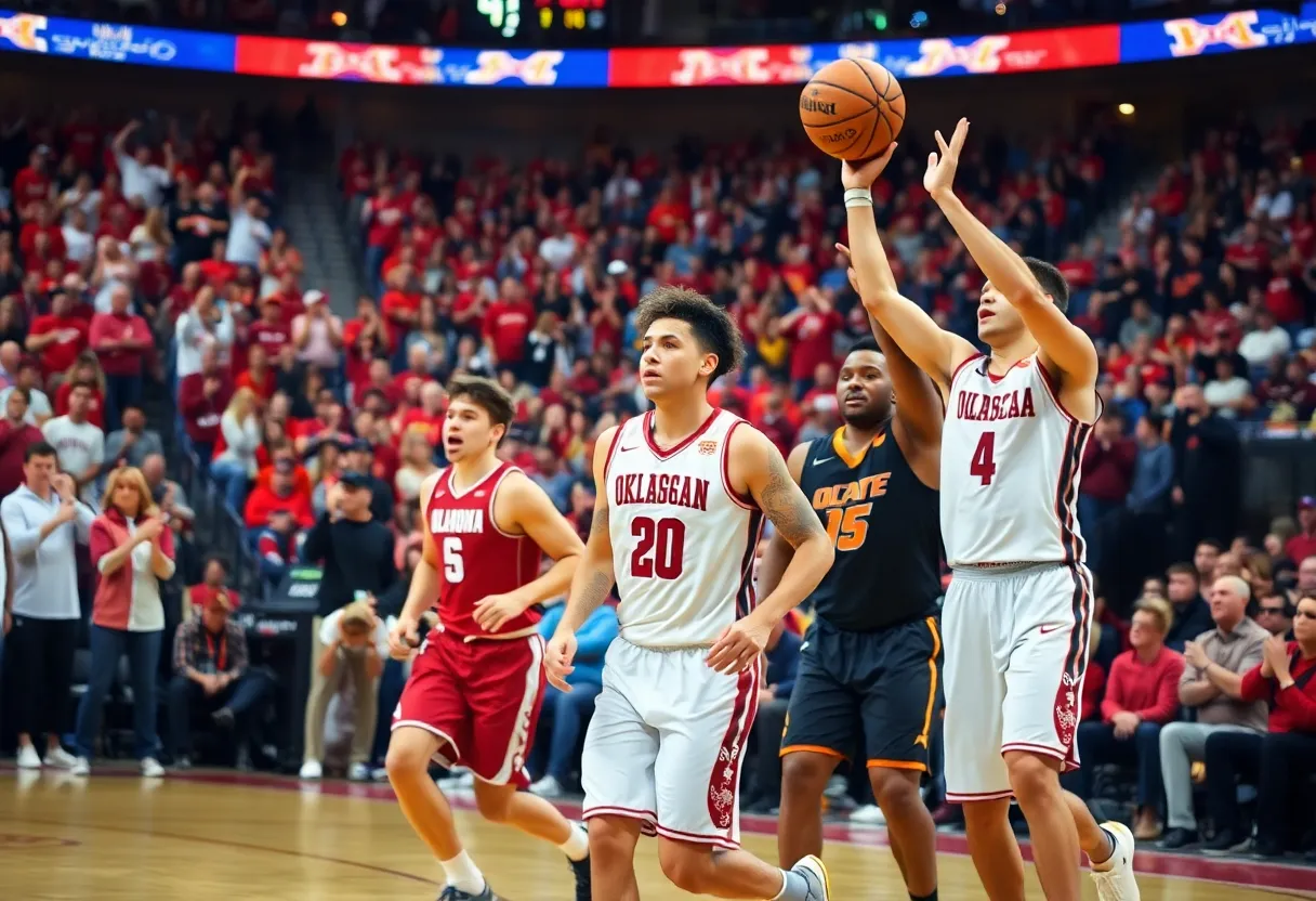Oklahoma Sooners basketball team in action during the Bedlam game against Oklahoma State Cowboys.