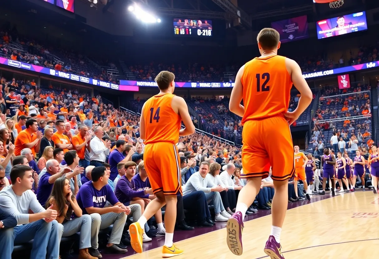Oklahoma State Cowboys and Northwestern Wildcats in a basketball game